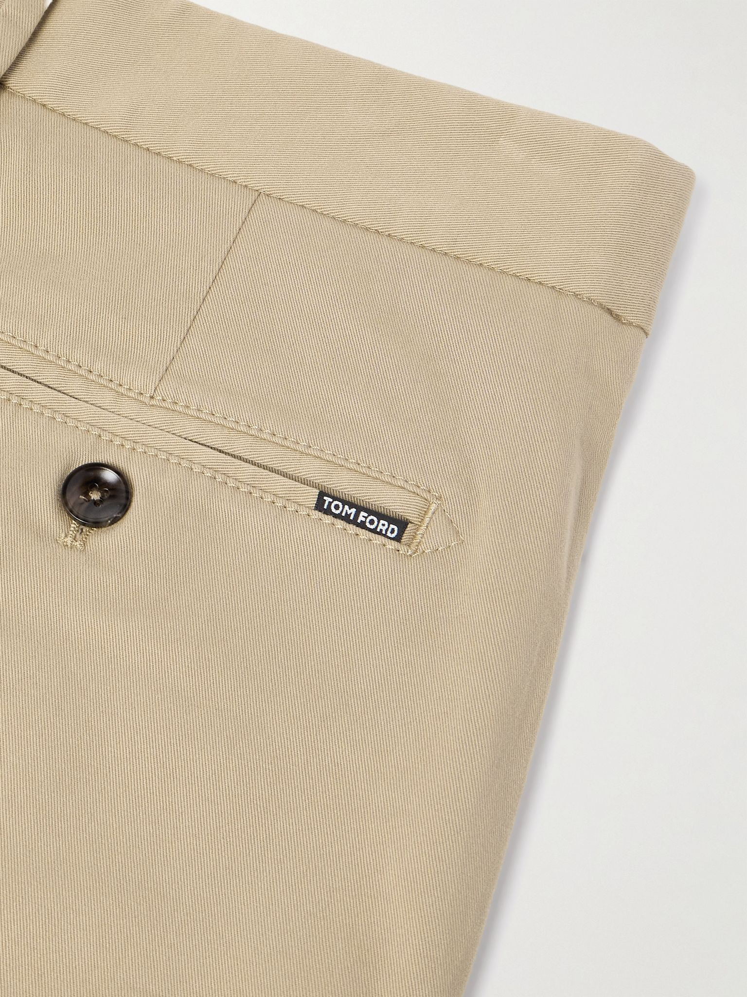 Straight-Leg Pleated Stretch-Cotton Twill Shorts Tan - 5