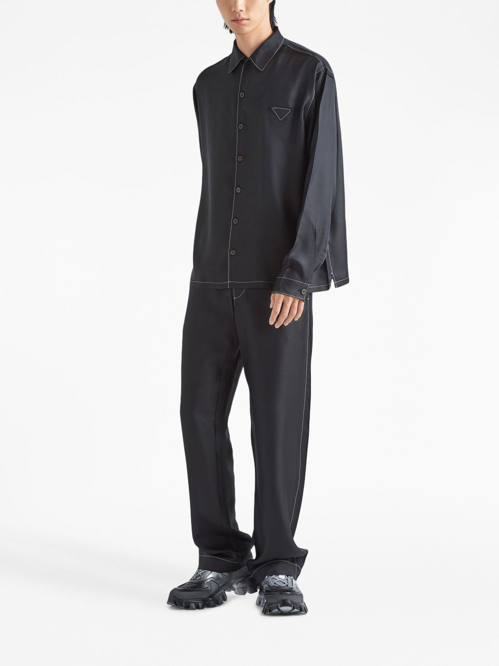 slip-on silk straight trousers - 2