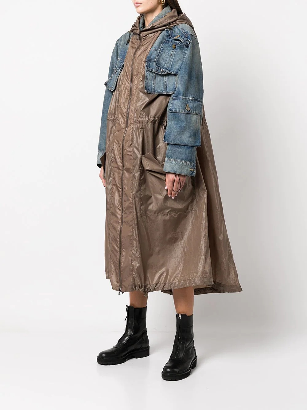 layered-look panelled midi coat - 3