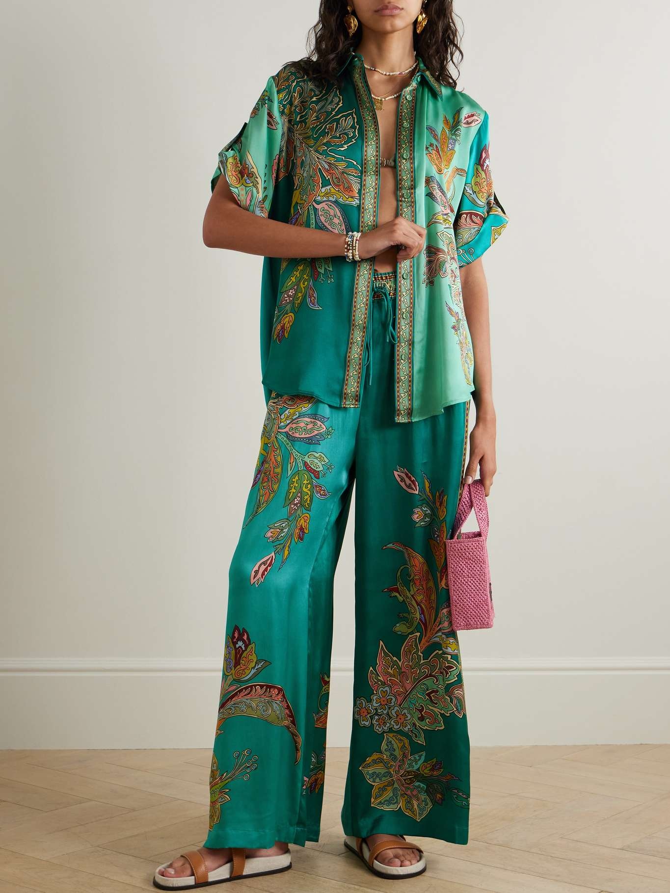 Franca printed silk-satin wide-leg pants - 2