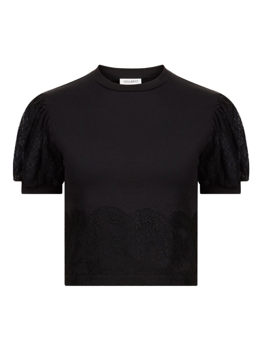 lace-trimmed puff-sleeve top - 1
