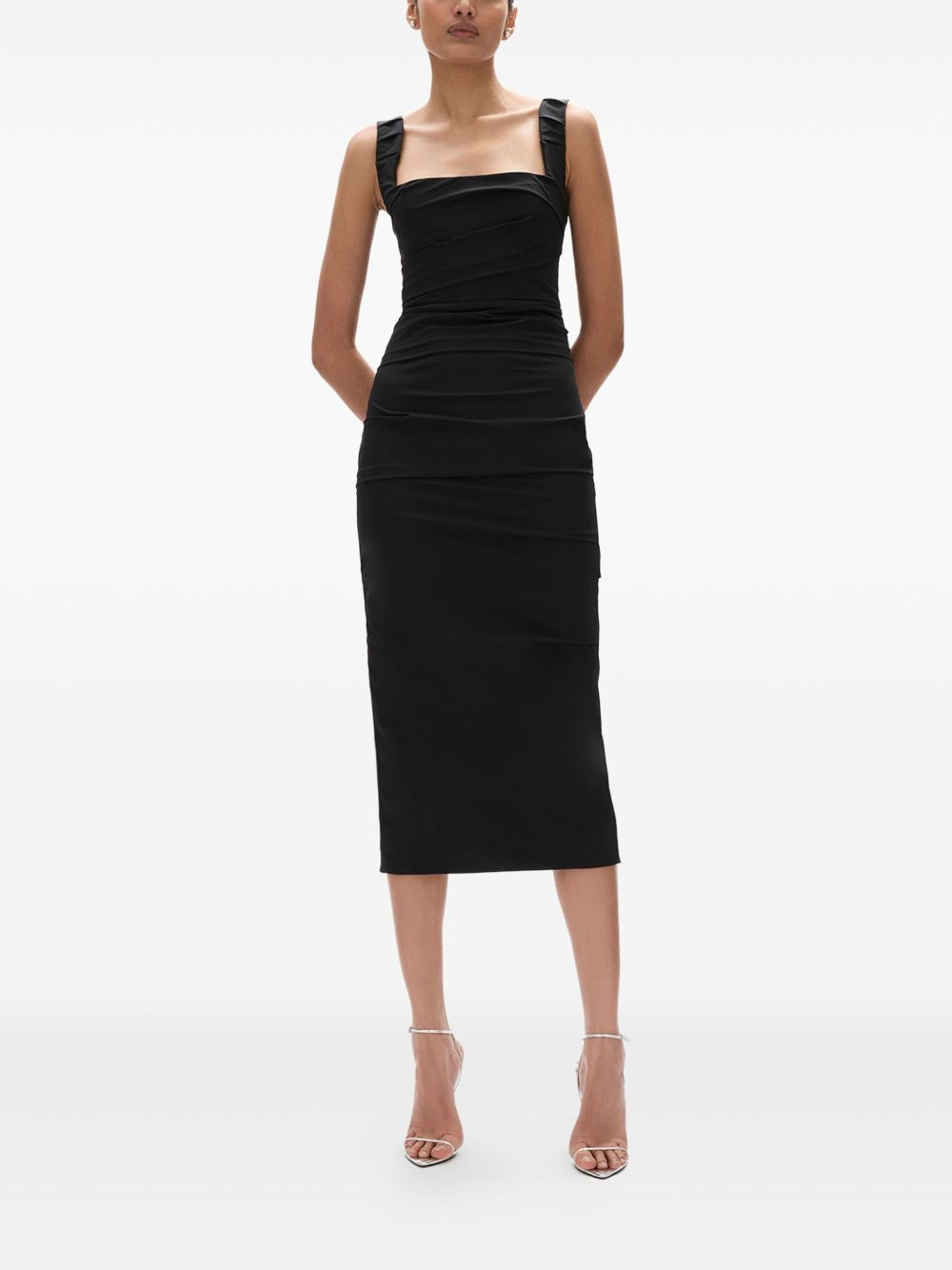 square-neck draped midi dress - 3