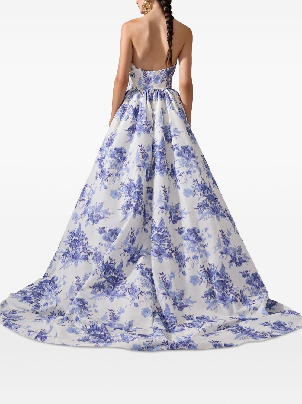 floral-print strapless gown - 3