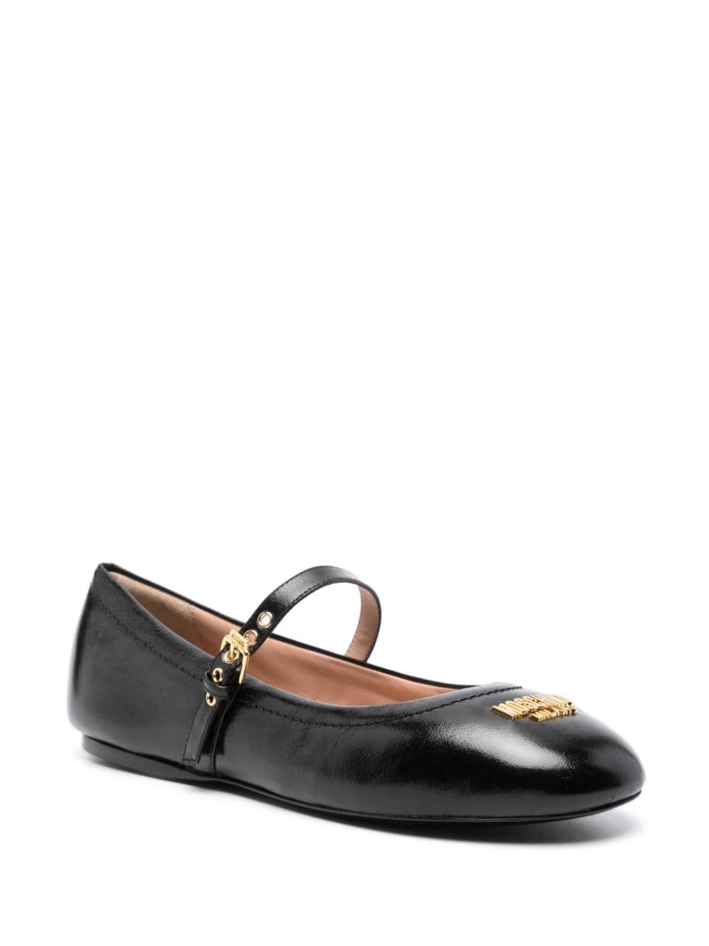 logo-lettering leather ballerina shoes - 2