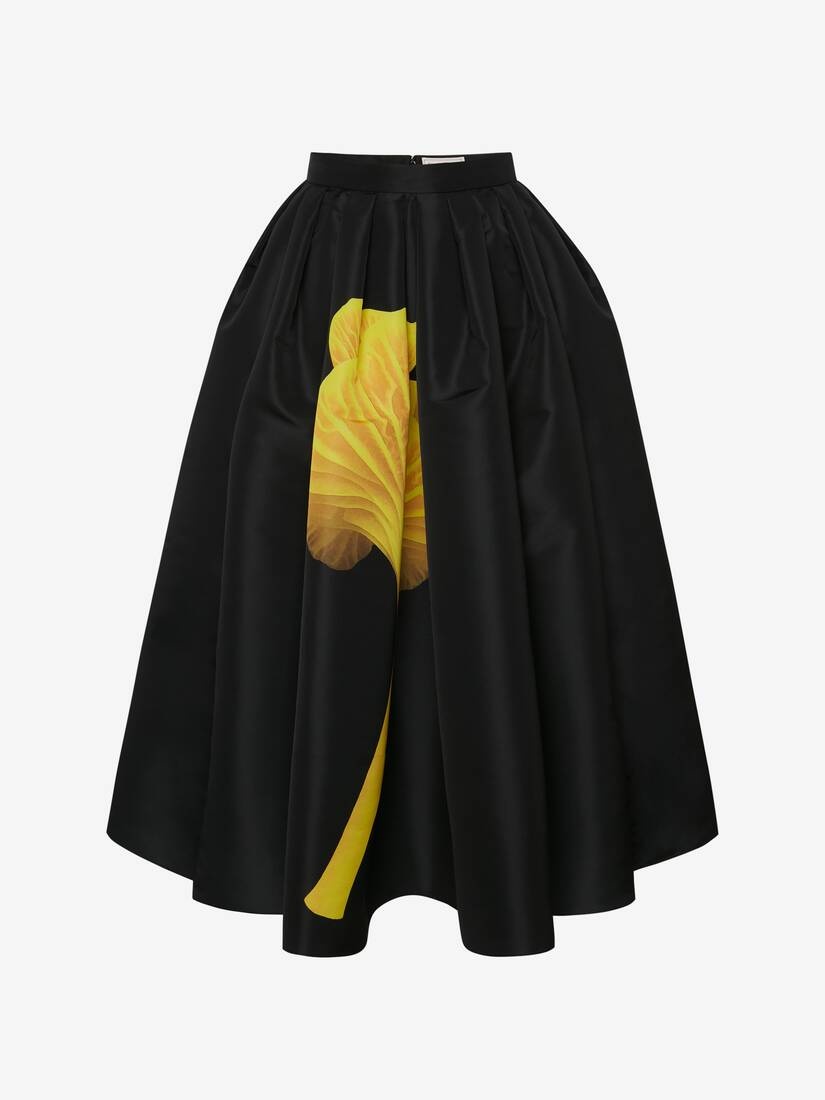 Women's Mushroom Pleated Midi Skirt in Black/yellow - 1