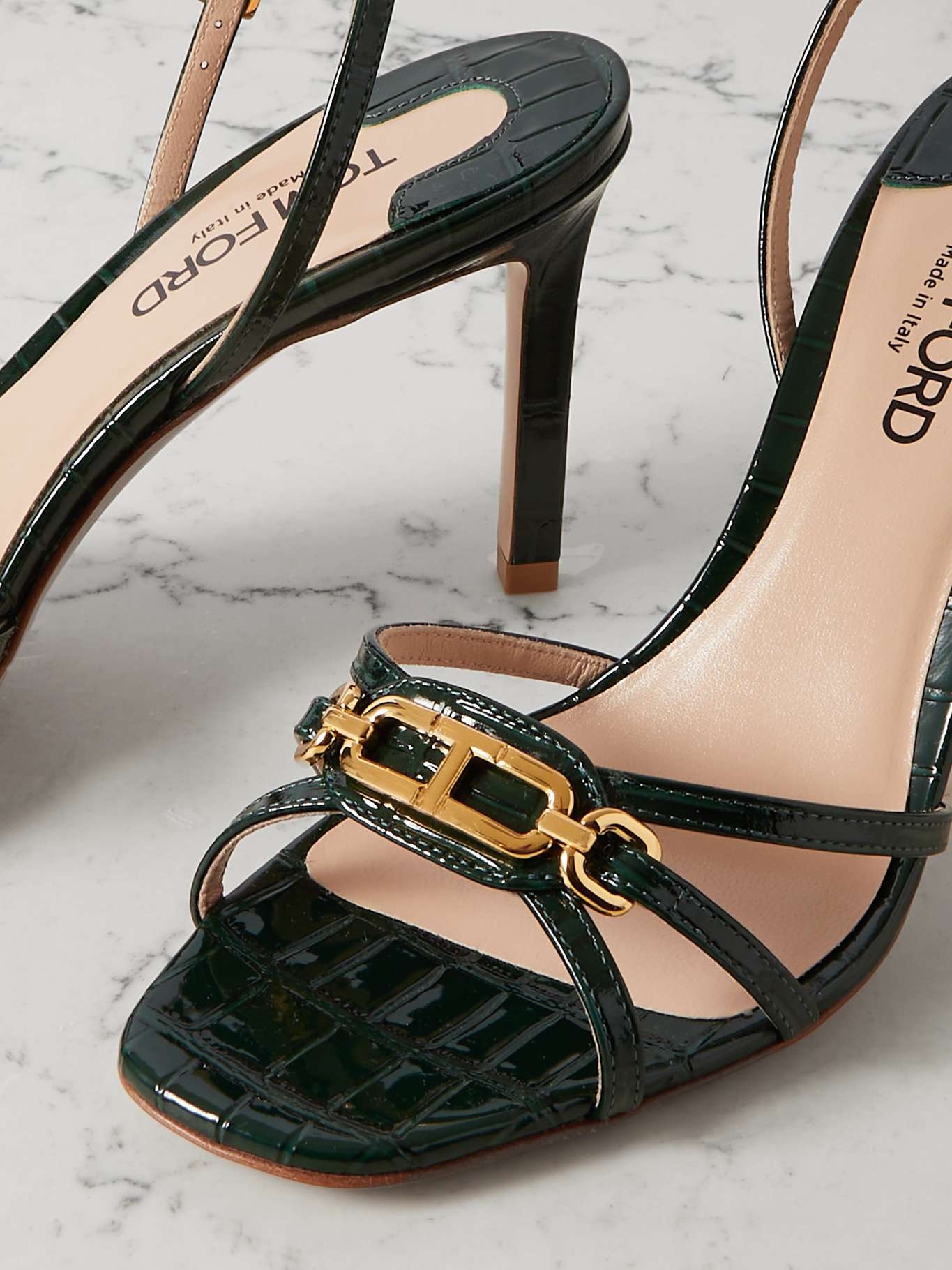 サンダル・ミュール TOM FORD WOMEN Croc-Effect Leather Sandals Ivory TOM FORD Croc-effect leather sandals | NET-A-PORTER