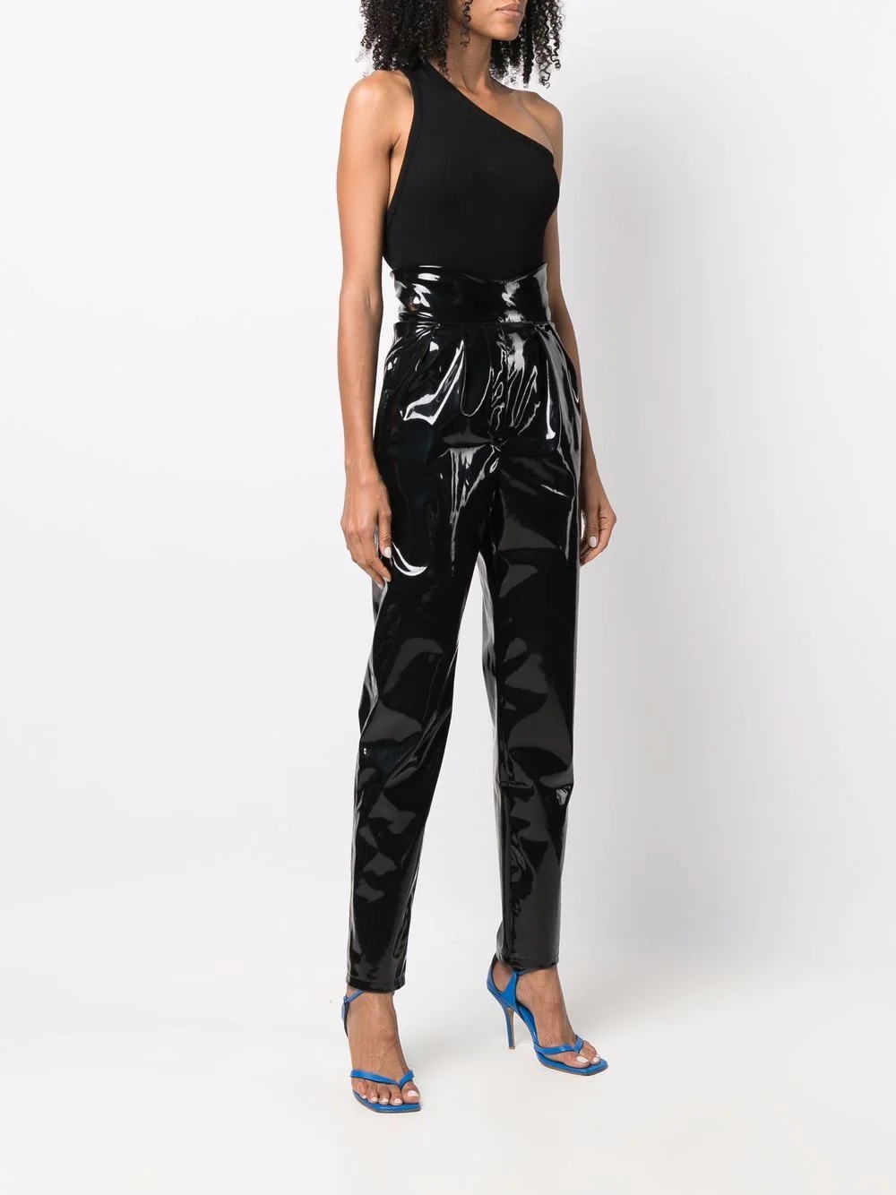 high-waisted long latex trousers - 3