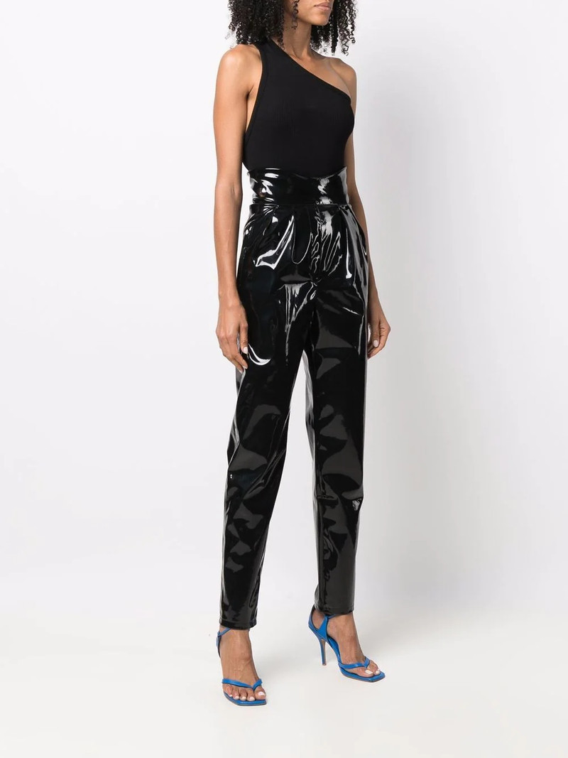 high-waisted long latex trousers 3