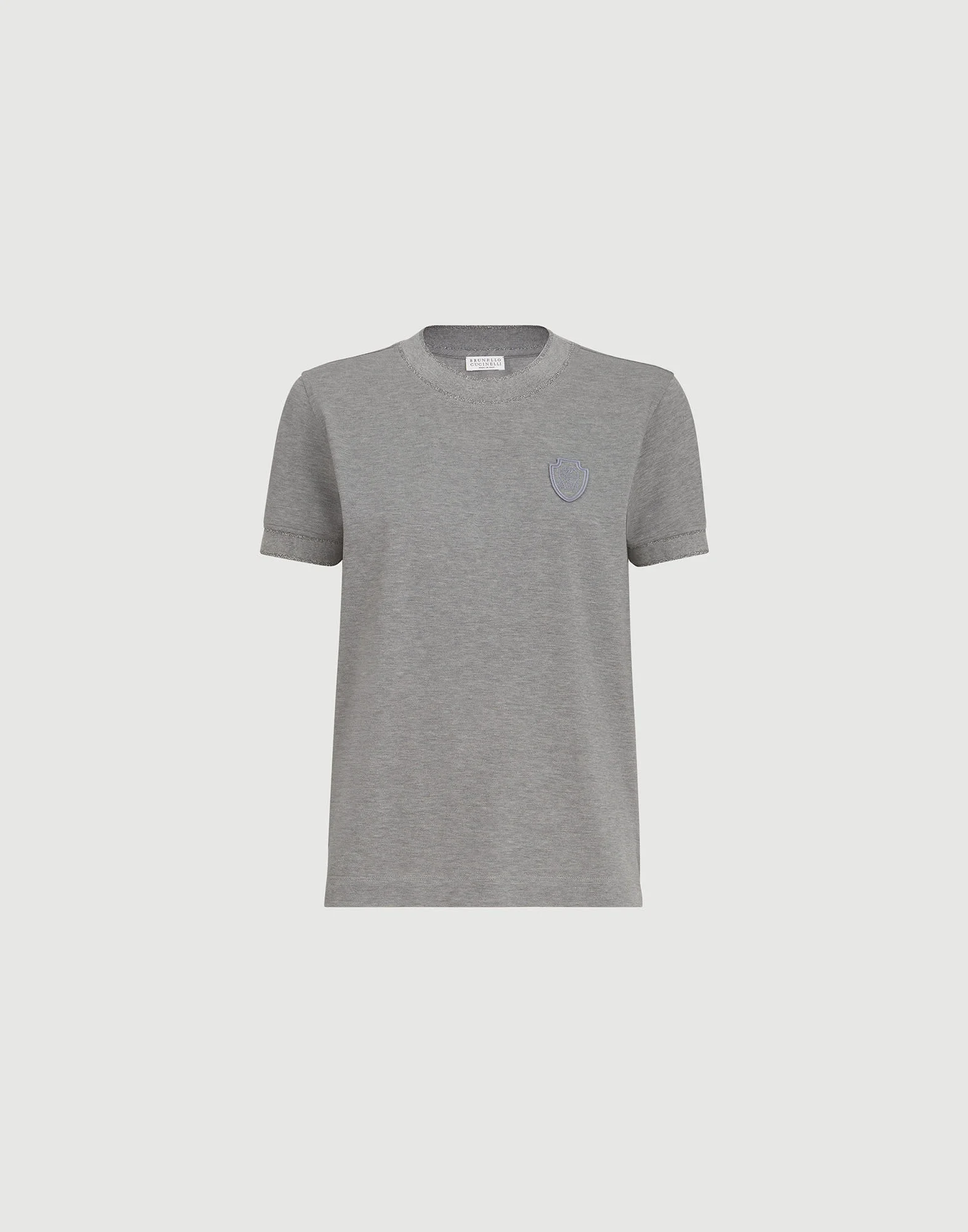 Stretch cotton piqué t-shirt with sparkling cotton knit inserts and logo - 1