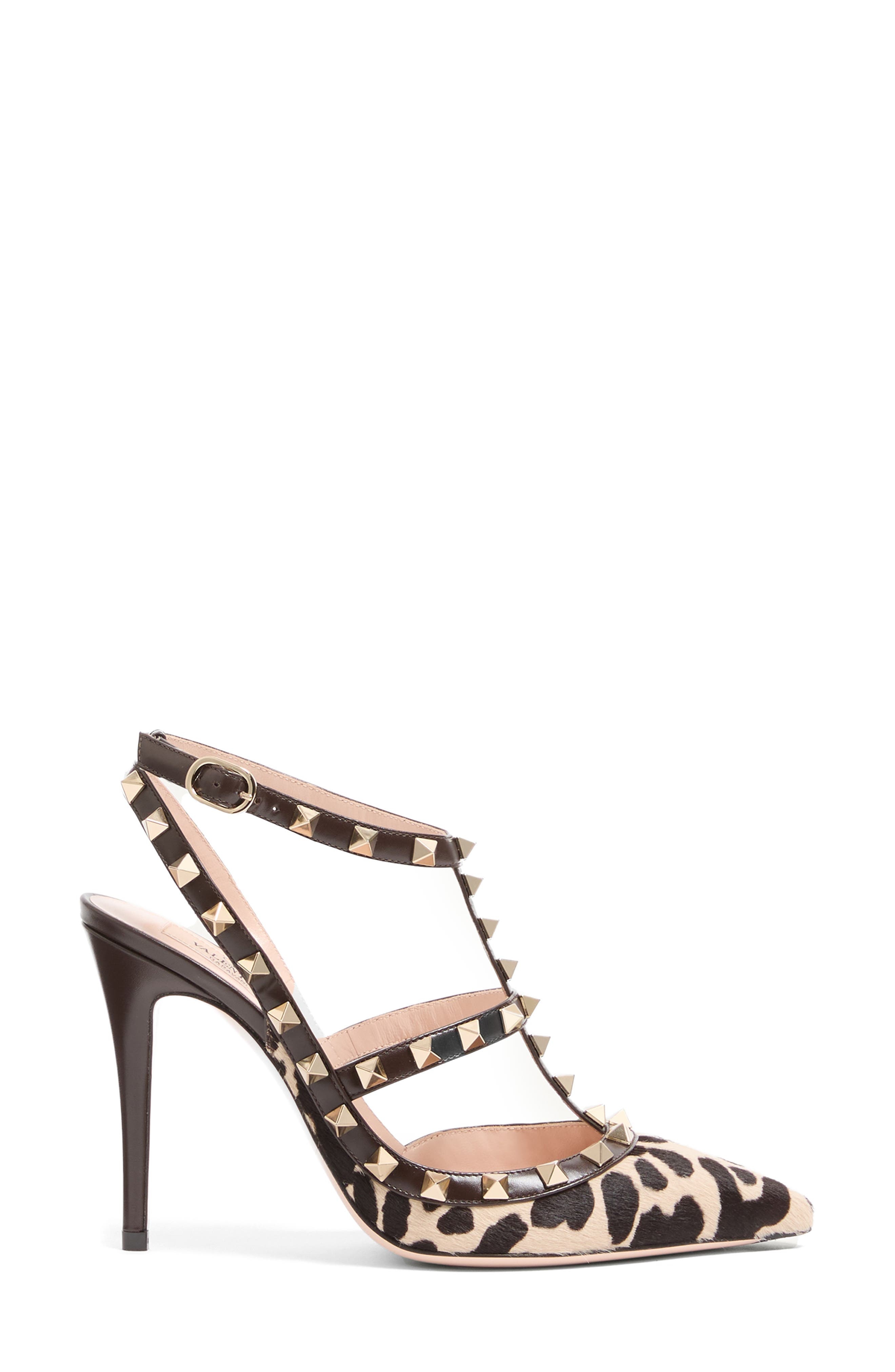 Valentino Garavani Rockstud Genuine Calf Hair T-Strap Pump in Natural Print Calf Hair/Brown at Nords - 4