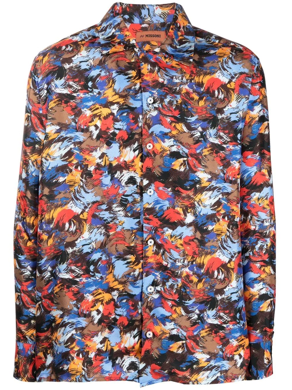 painterly-print button-up silk shirt - 1