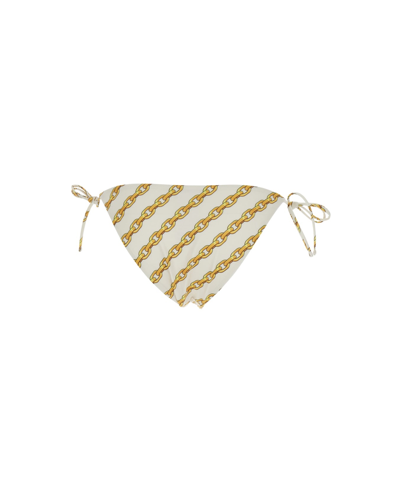 White Bikini Bottom With Adjustable Tie Closure And All-over Chain Print In Tech Fabric Stretch Woma - 2