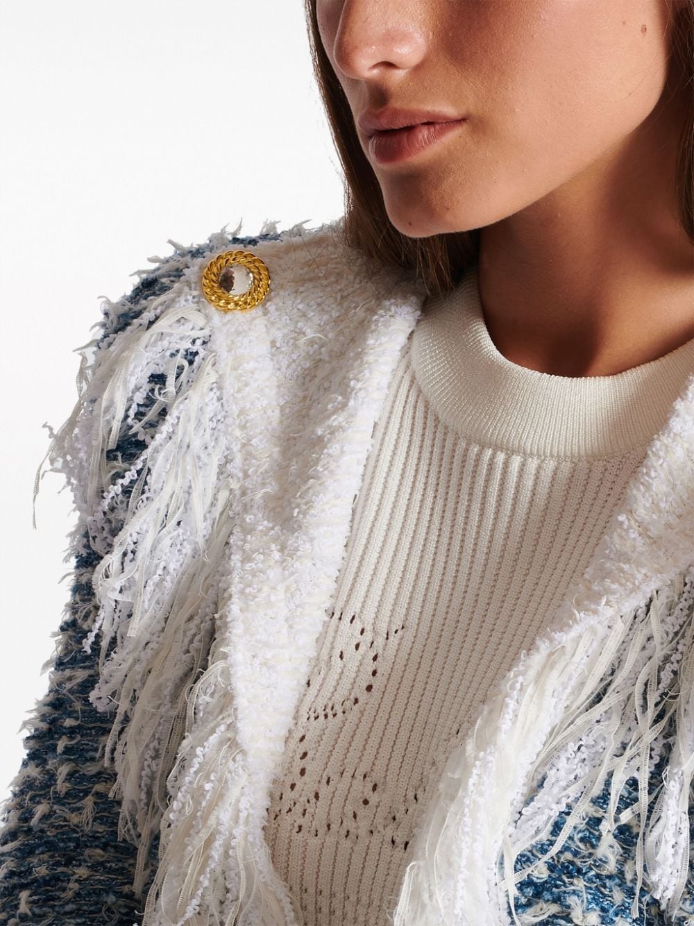 fringed denim tweed jacket - 7