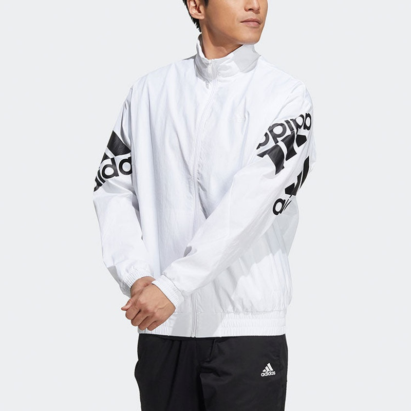 adidas adidas Contrasting Colors Large Logo Zipper Cardigan Stand Collar Long Sleeves Jacket White HE7458 outlook