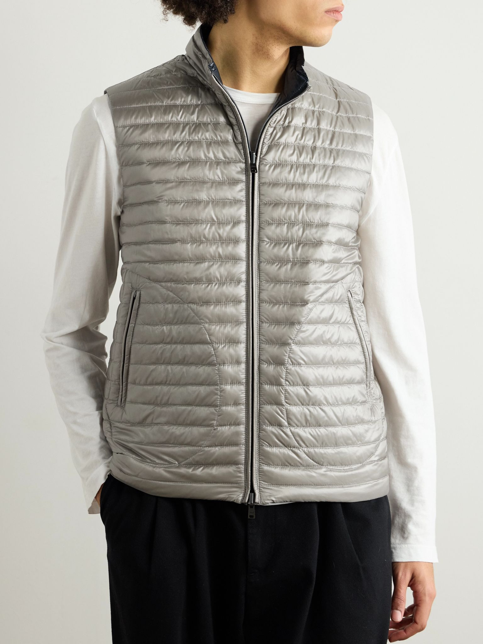 Reversible Quilted Nylon Down Gilet Blue - 5