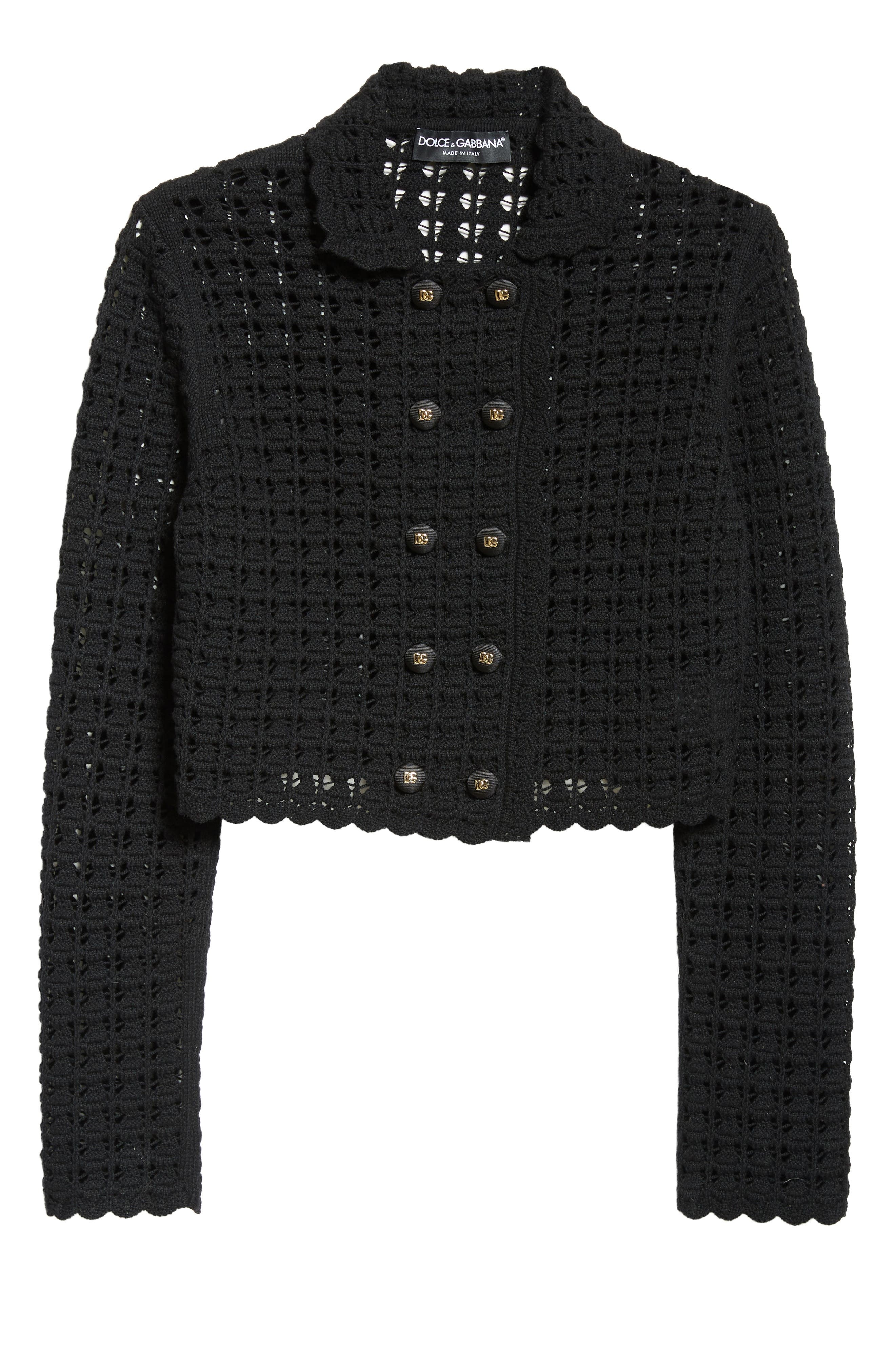 Dolce&Gabbana Virgin Wool Crochet Jacket in N0000 Nero at Nordstrom - 7