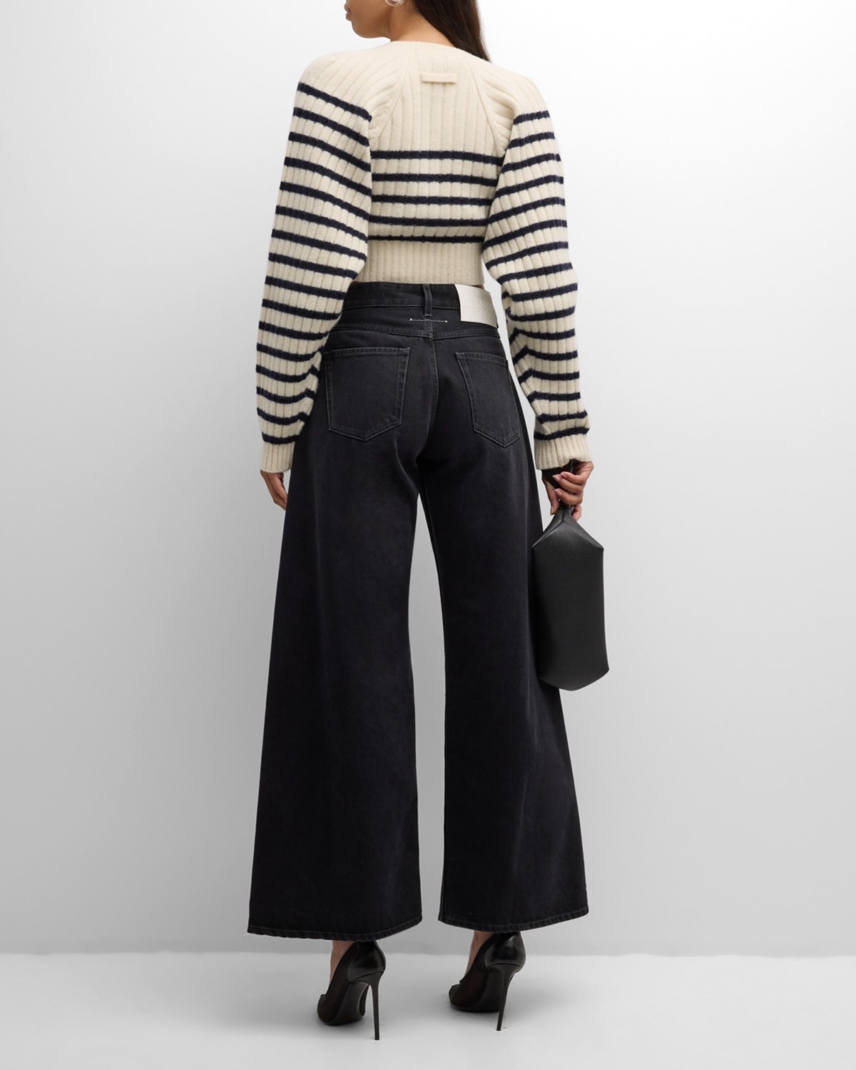 Ribbed Mariniere Cropped Knit Pullover - 4