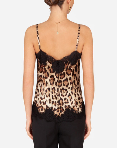 Dolce & Gabbana Satin top in leopard print with shoulder straps and lace detail outlook