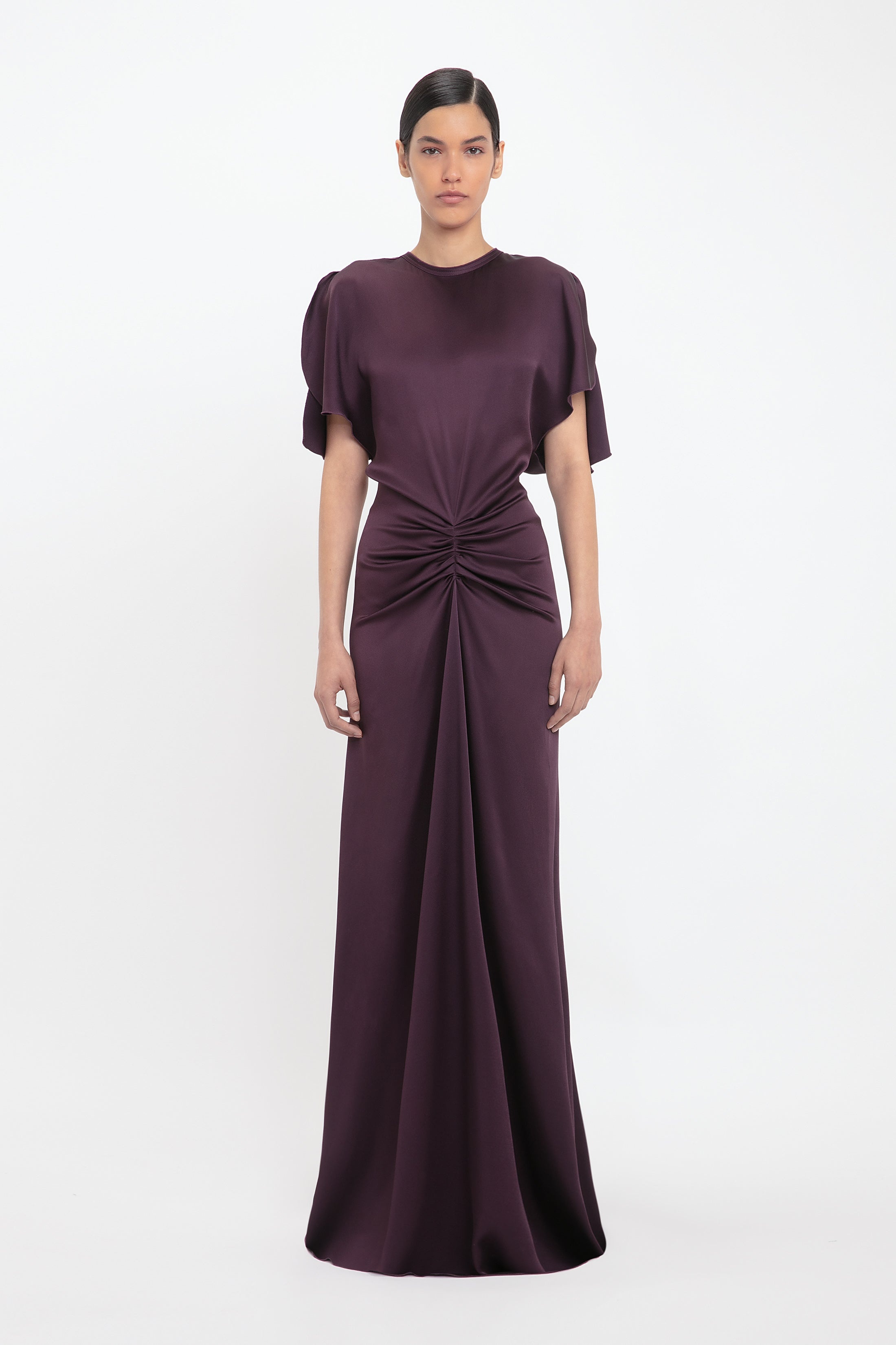 Gathered Waist Floor-Length Dress In Fig - 2