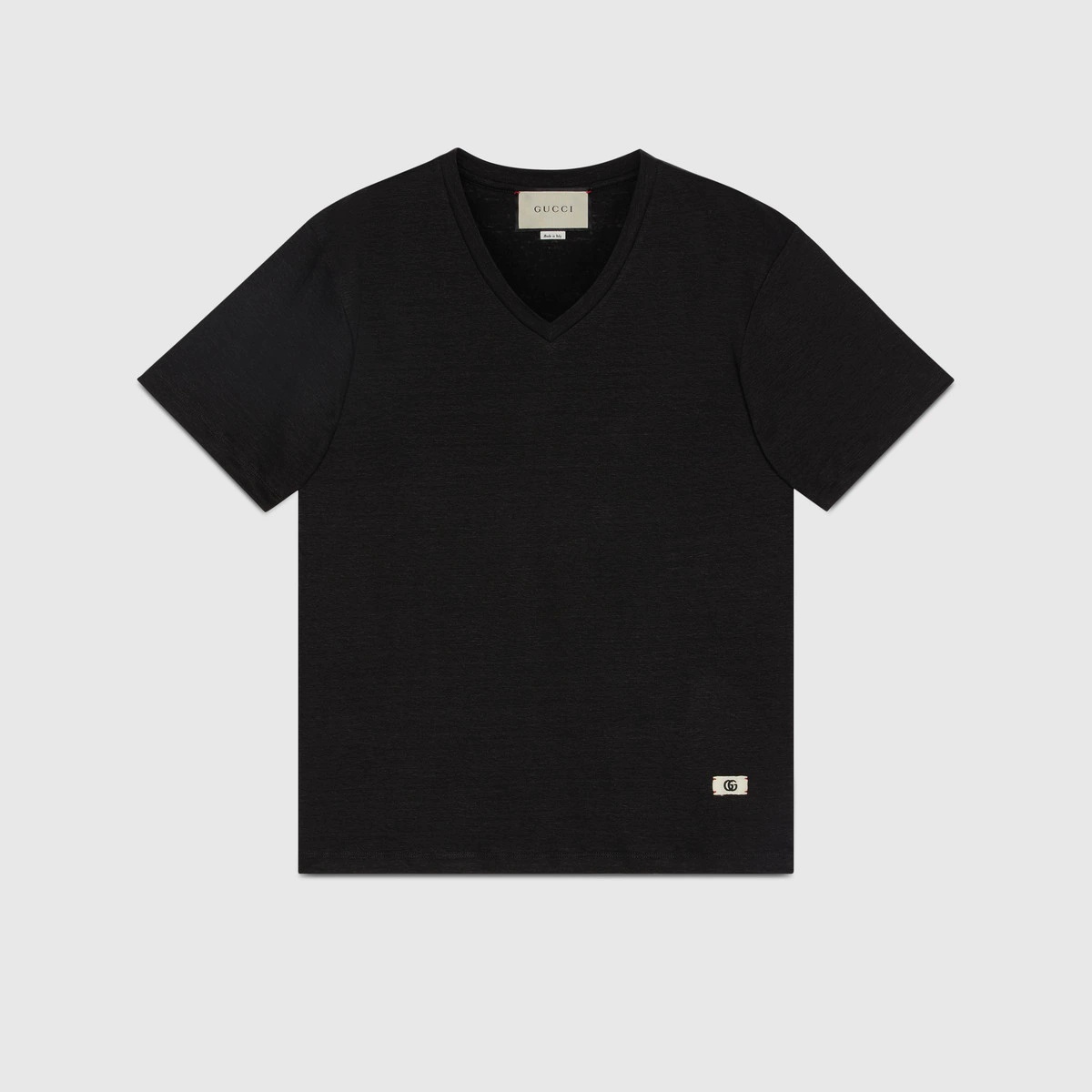 Linen V-neck T-shirt with Double G - 1