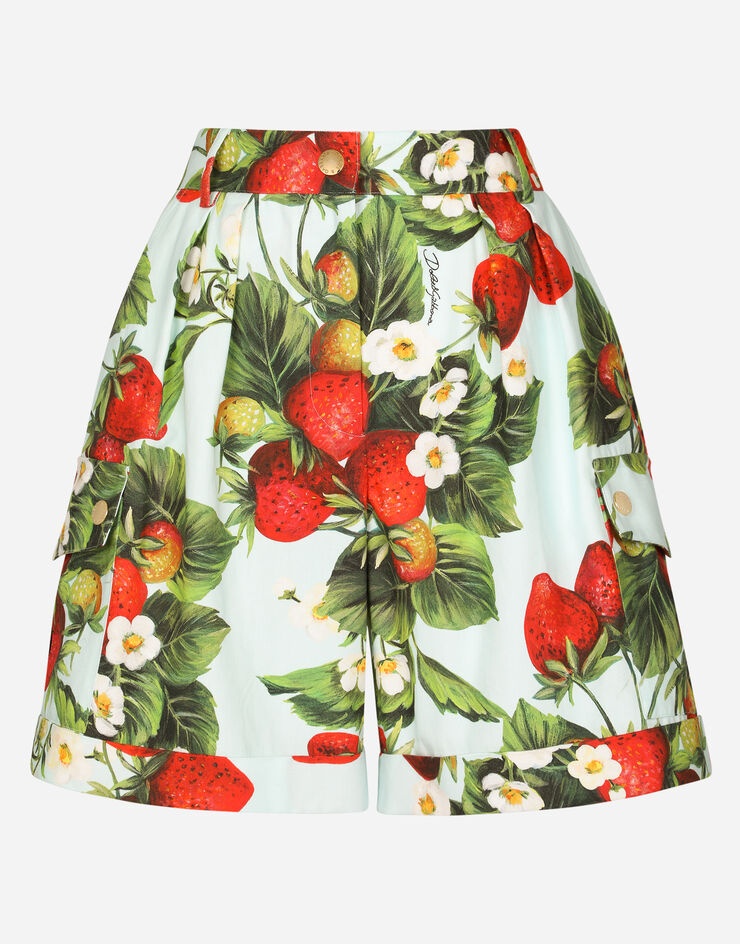 Strawberry-print drill shorts - 3
