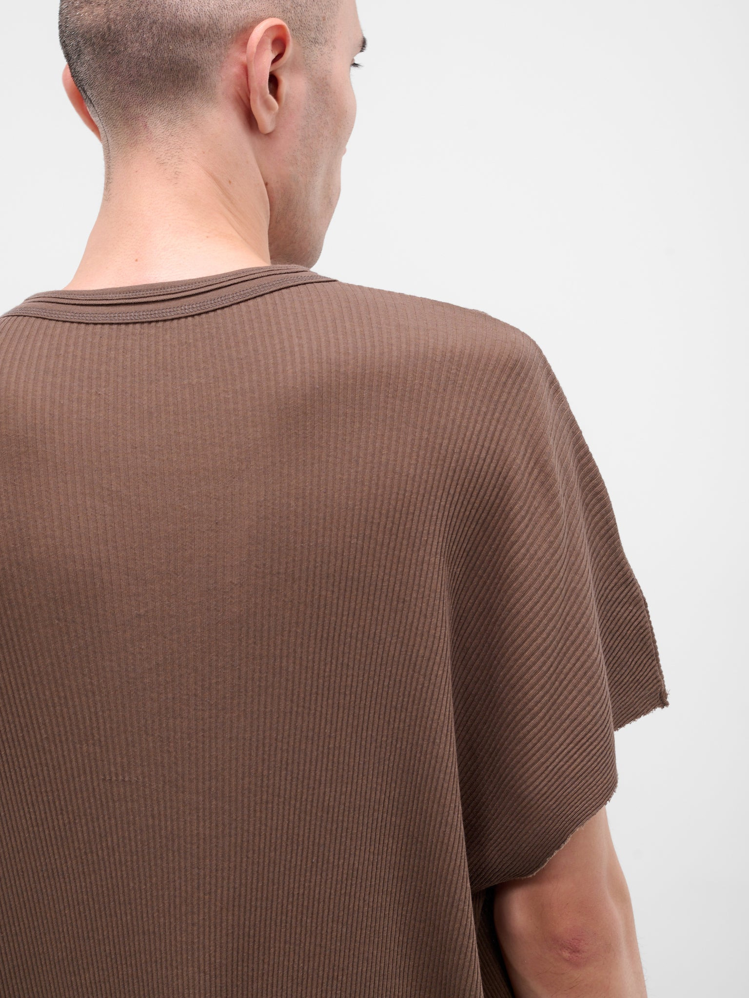 Brown Cotton-Silk Ribbed Tee - 4