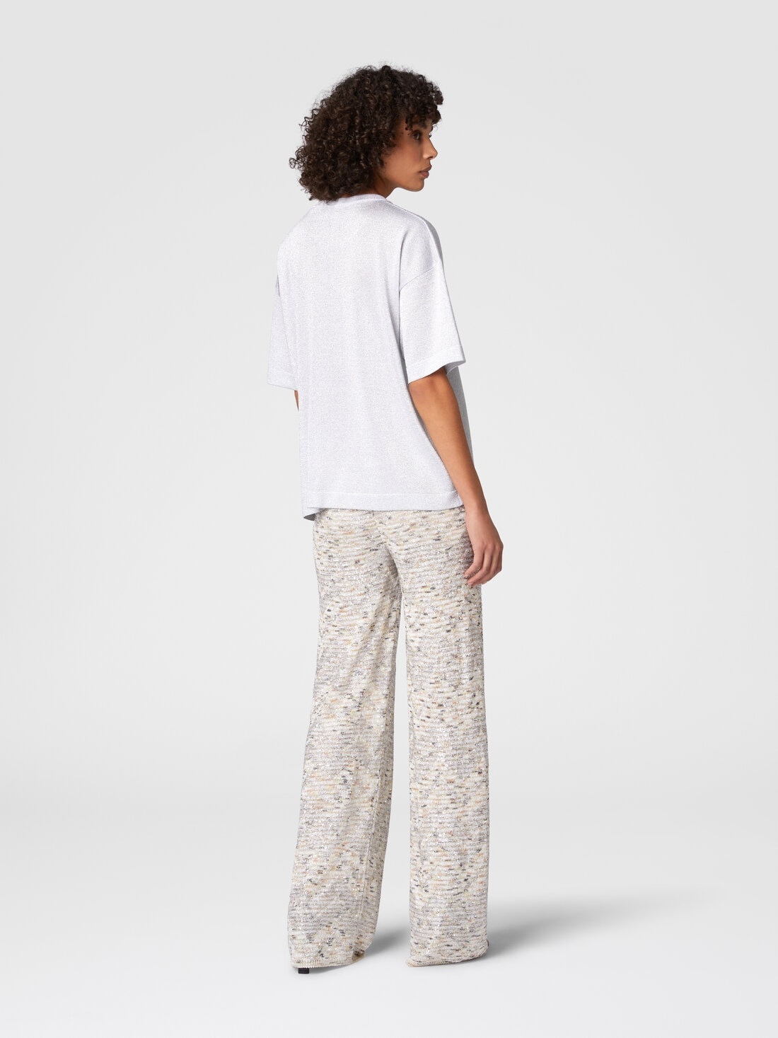 Oversized crewneck sweater in lamé viscose with whetstone sleeves - 3