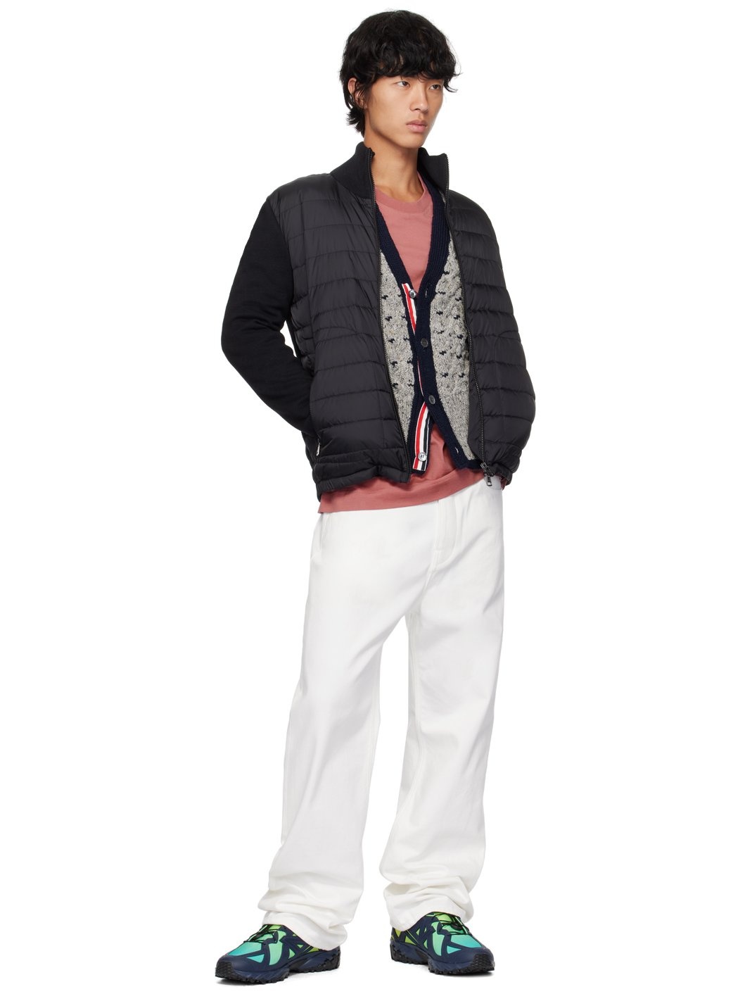 Black Quilted Down Cardigan - 5