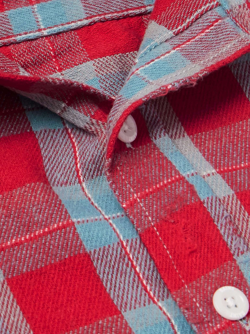 Distressed Checked Cotton-Flannel Shirt 4