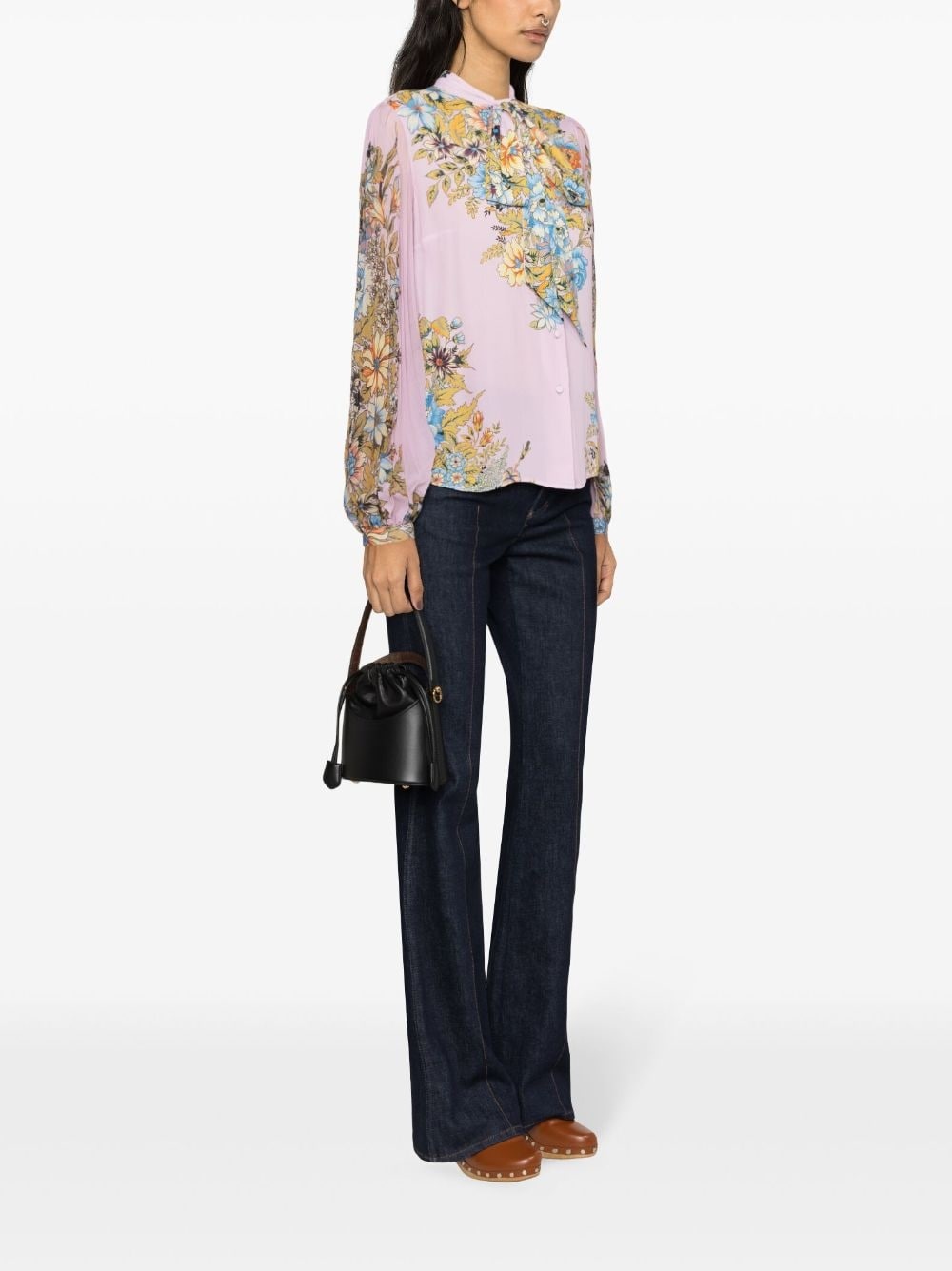 floral-print self-tie shirt - 3