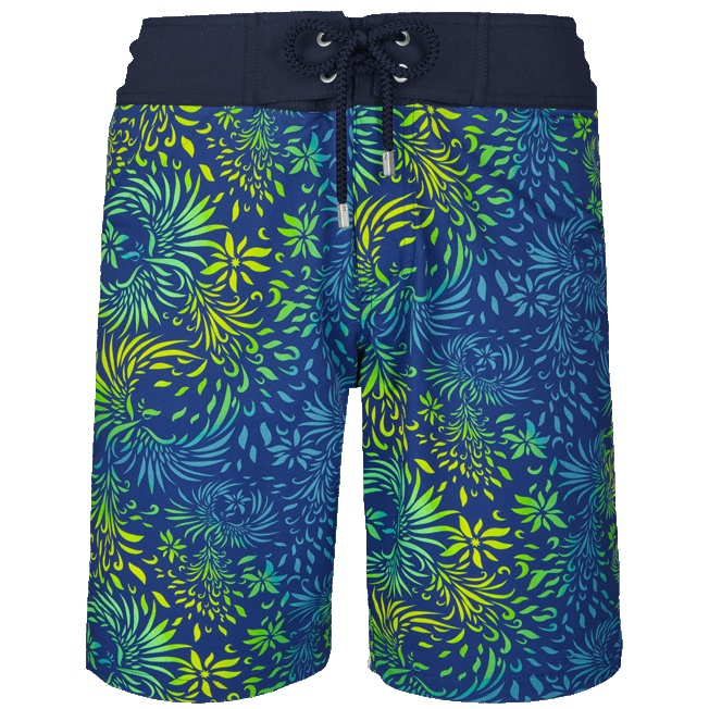 Men Long Flat Belt Swim Trunks Evening Birds - 1