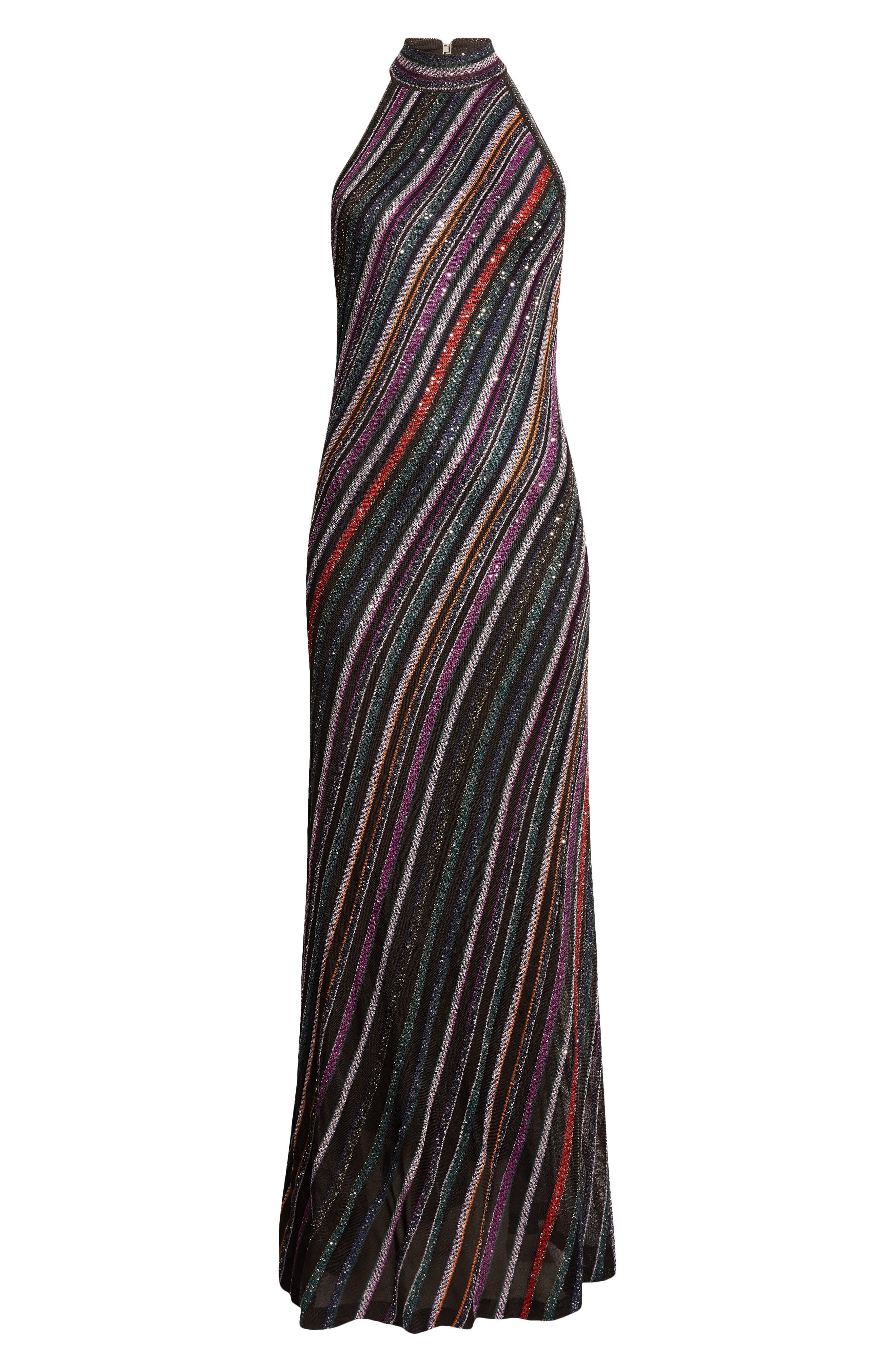 Missoni Sequin Stripe Metallic Knit Dress in Purple Black Orange Multi at Nordstrom - 5