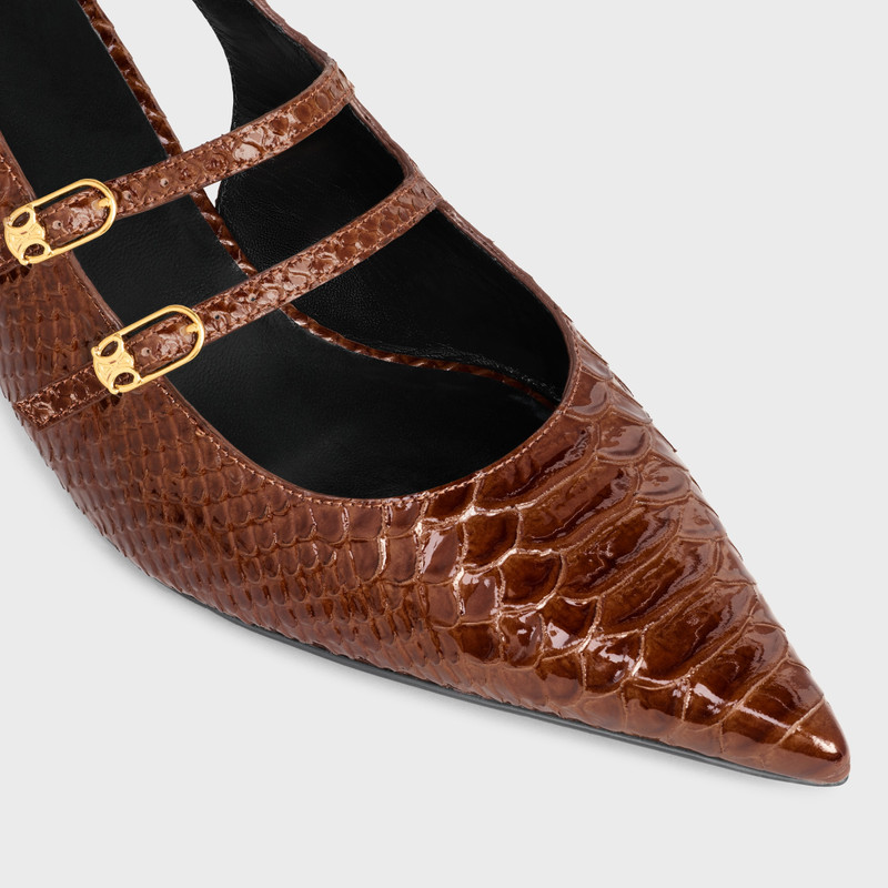 CELINE JUDY DOUBLE STRAP MARY JANE SLINGBACK IN PATENT PYTHON STAMPED CALFSKIN 4