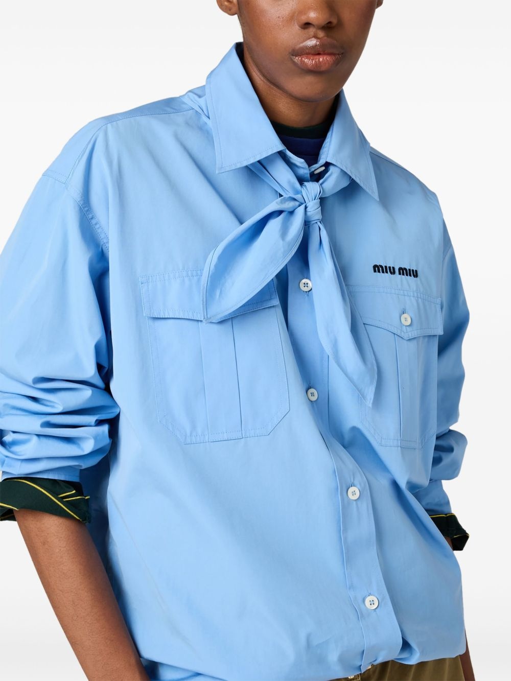 scarf-detail poplin shirt - 4