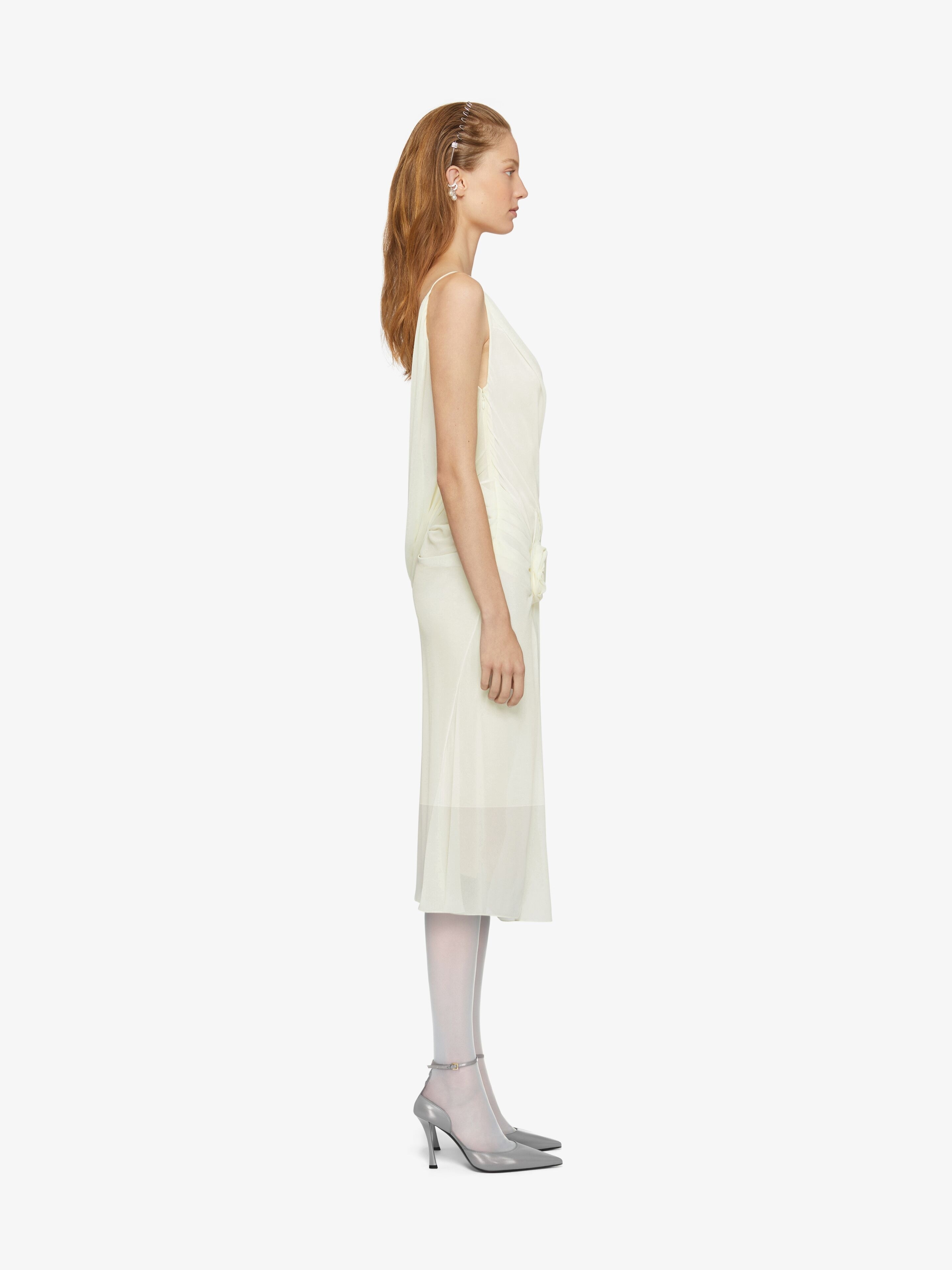 DRAPED DRESS IN SILK WITH PEARL CHAINS - 3