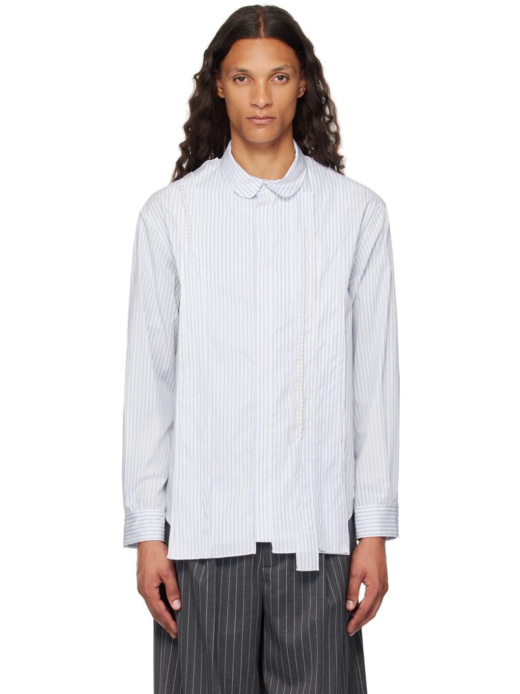 Blue & White Beaded Inverted Seam Shirt - 1