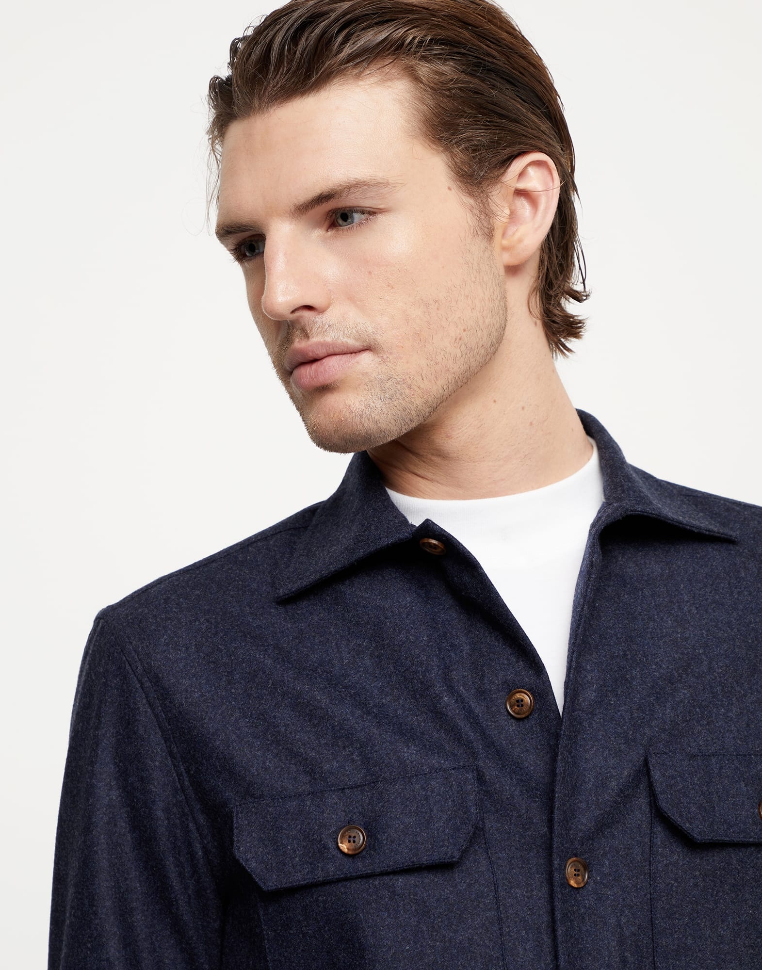 Virgin wool flannel overshirt with chest pockets - 3