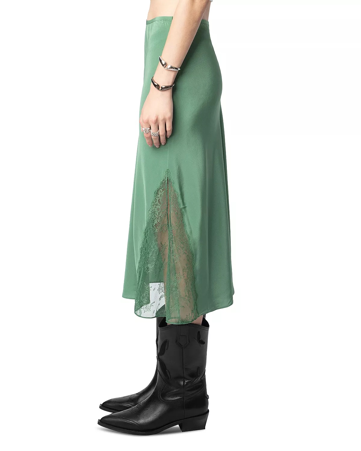 Jayla Lace Trim Silk Midi Skirt - 5