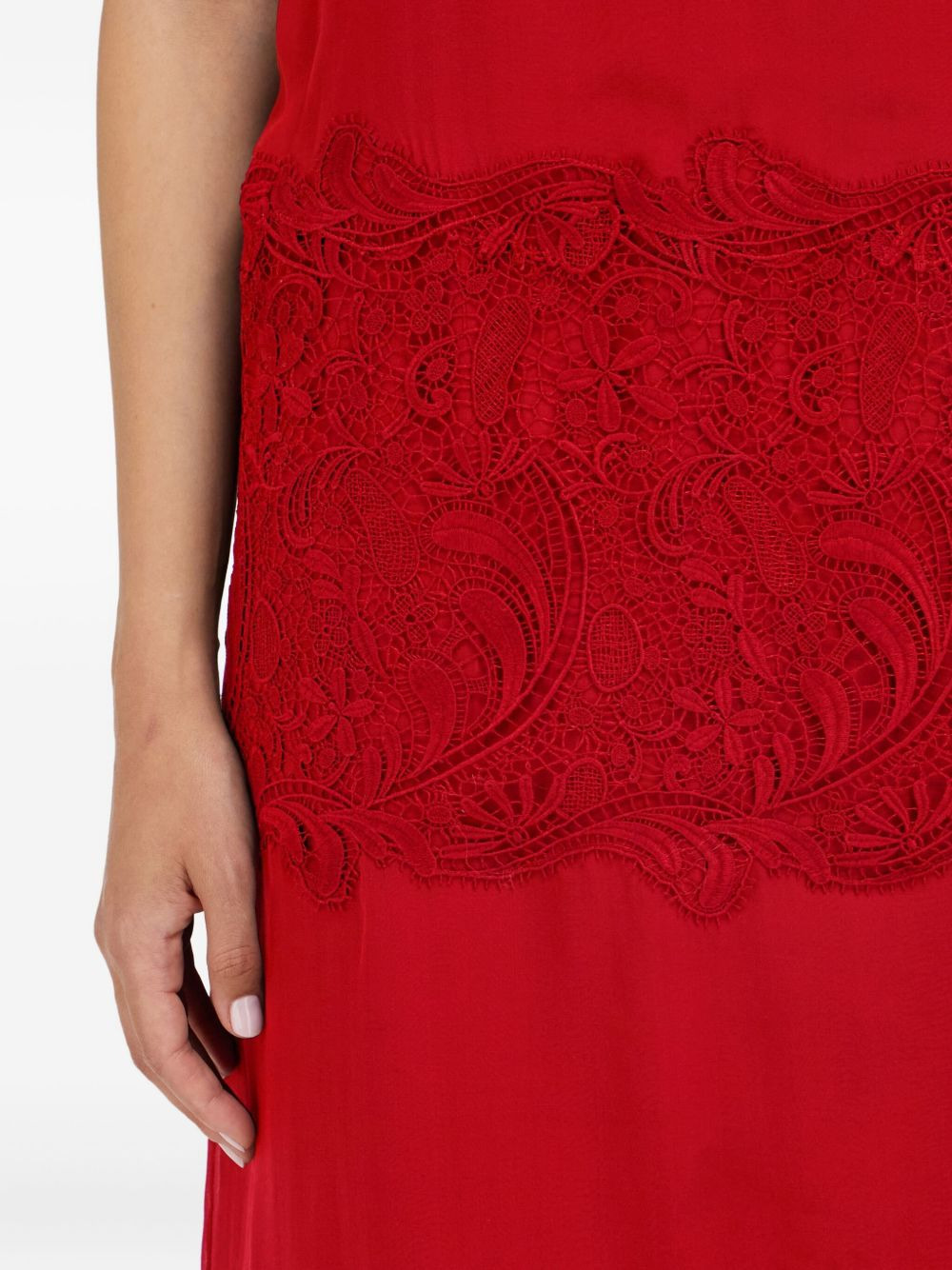 cowl-neck lace-insert midi dress - 5