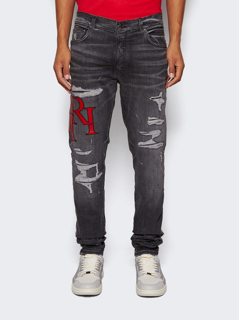 Distressed Staggered Logo Jean Rain Grey 3