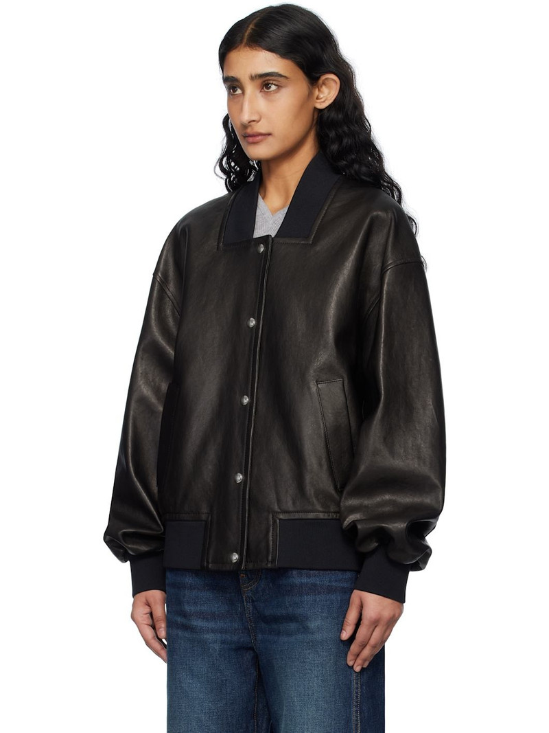 KHAITE Black Spence Leather Bomber Jacket outlook