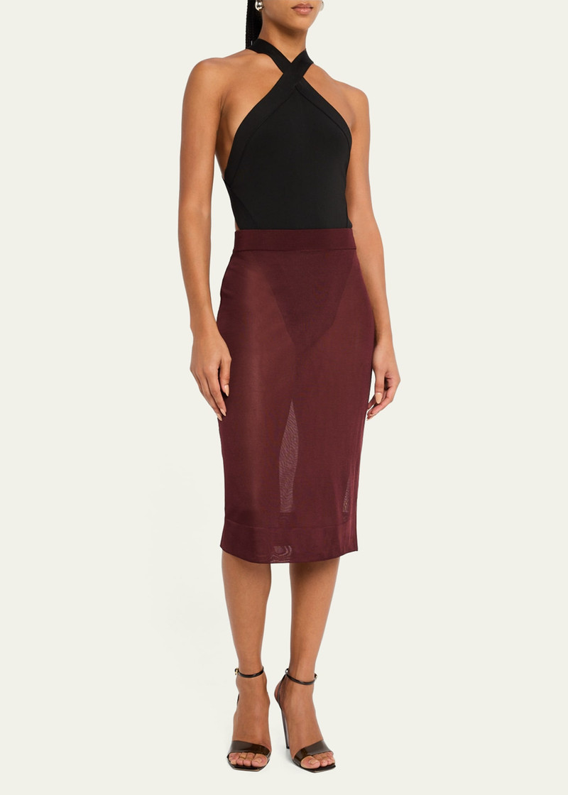 SAINT LAURENT Sheer Knit Midi Pencil Skirt outlook