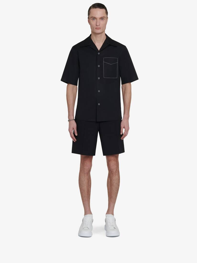 Men's Contrast Stitch Hawaiian Shirt in Black - 3