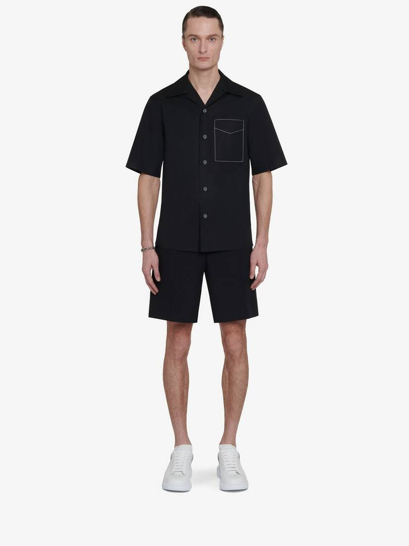 Men's Contrast Stitch Hawaiian Shirt in Black 3