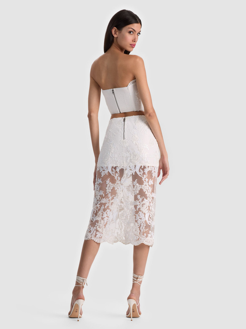 Alice + Olivia MEDINE EMBELLISHED LACE MIDI SKIRT outlook