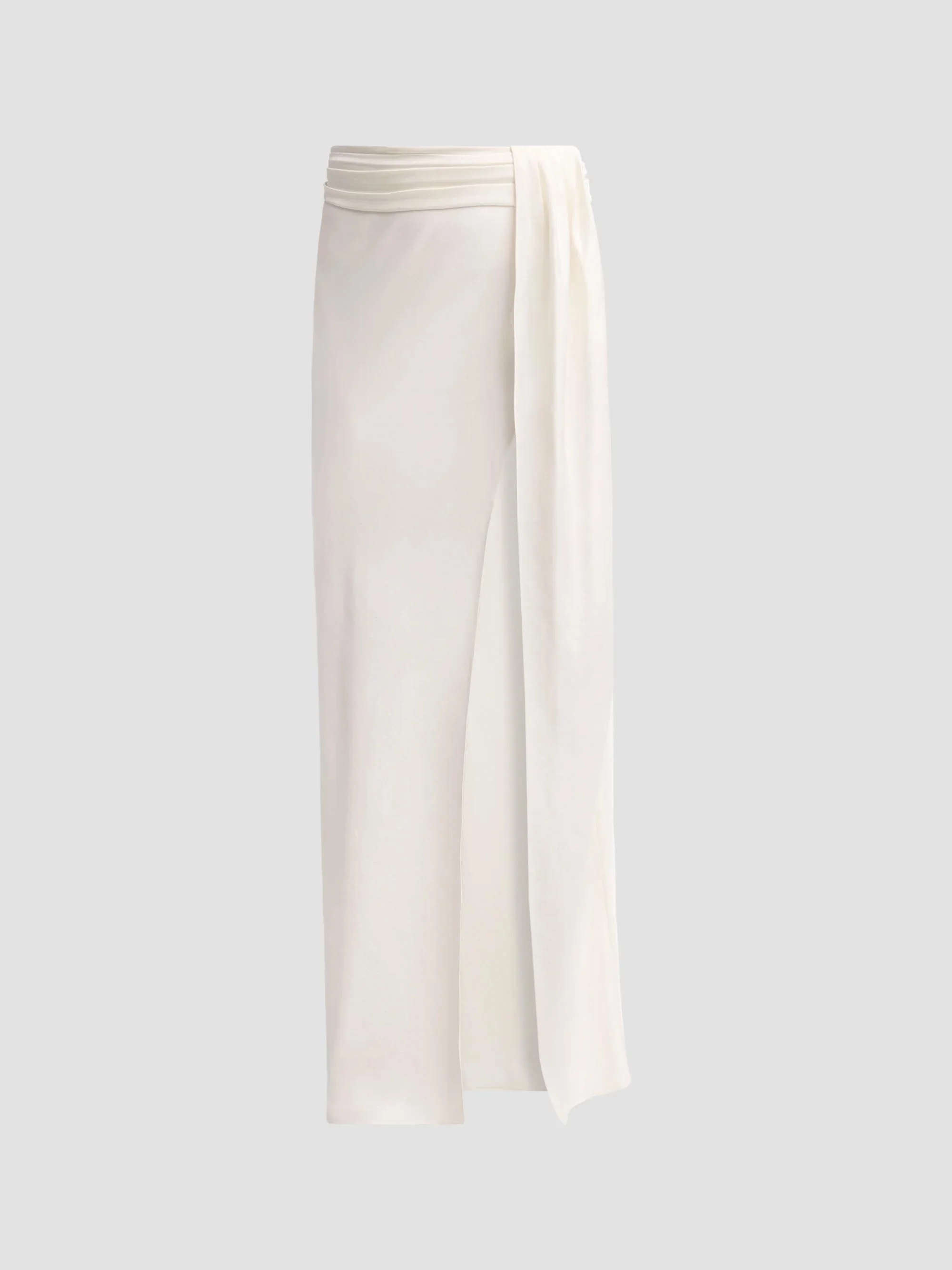Women's Lightweight Satin Asymmetric Maxi Skirt - Cream - 1