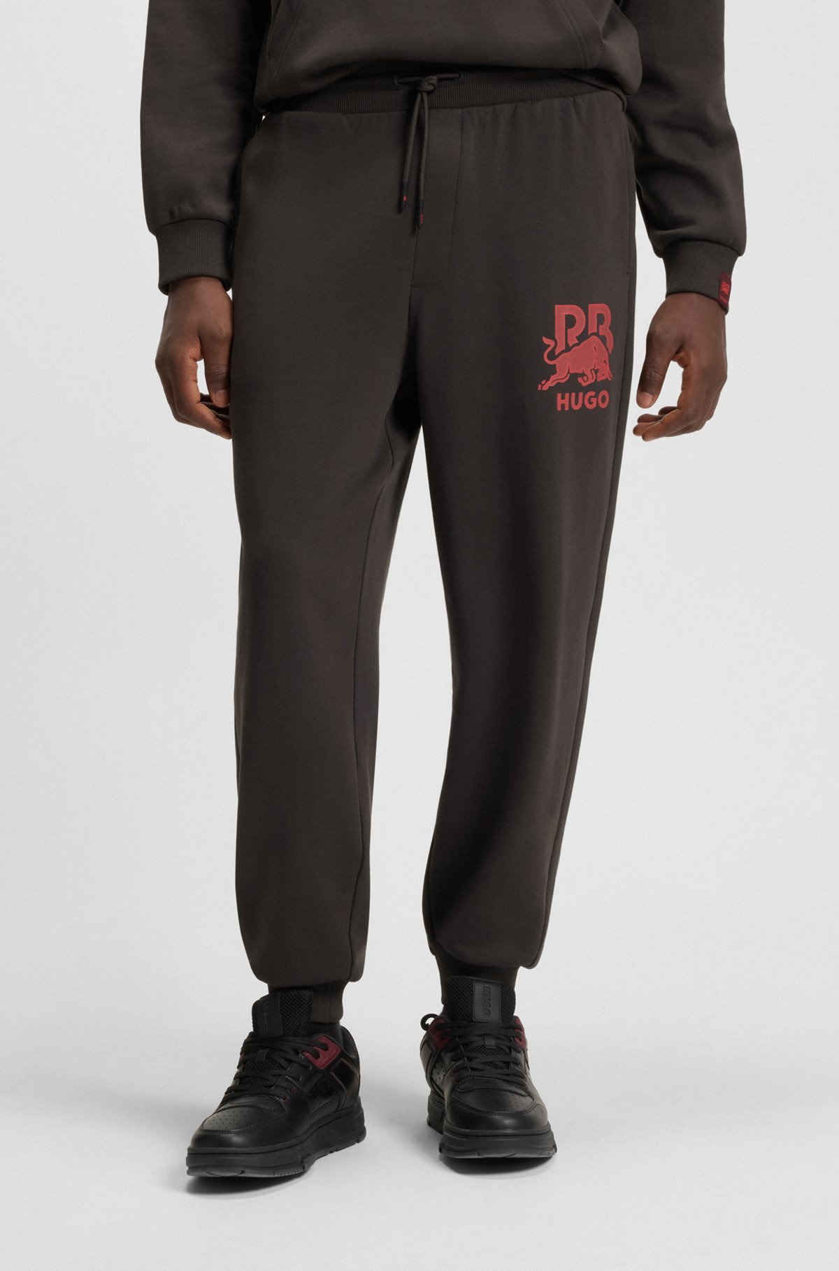 HUGO X RB COTTON-TERRY TRACKSUIT BOTTOMS WITH BULL GRAPHIC - 2