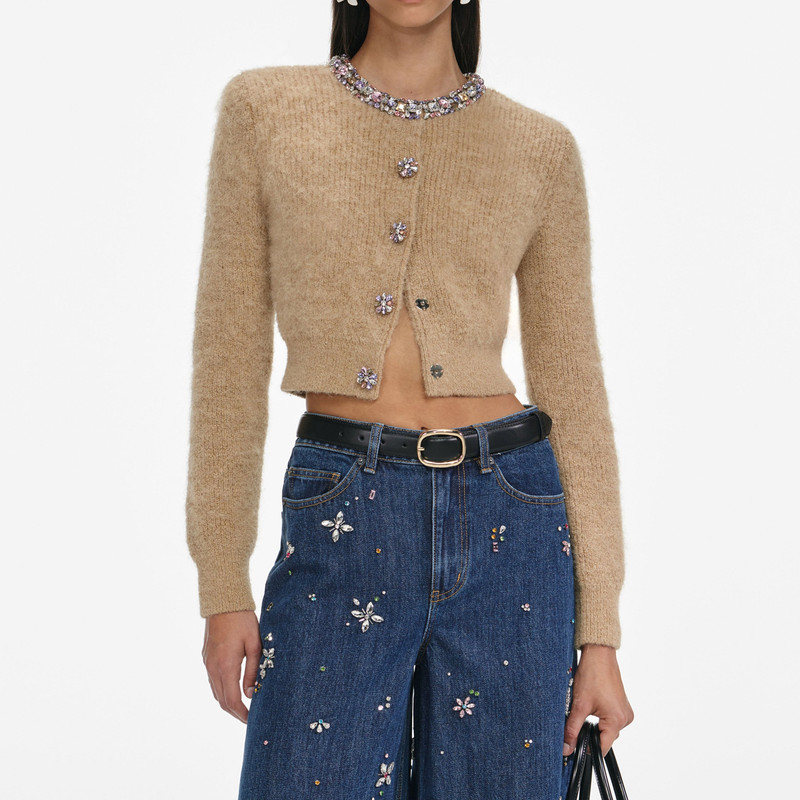 Blue Embellished Wide Leg Jeans 4