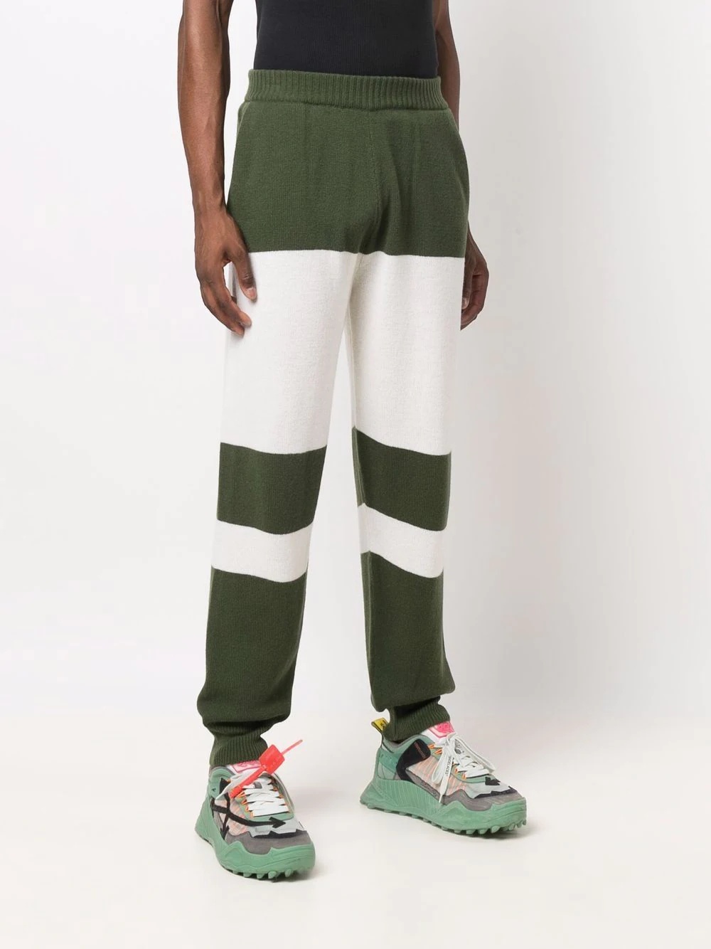 two-tone knitted track pants - 3