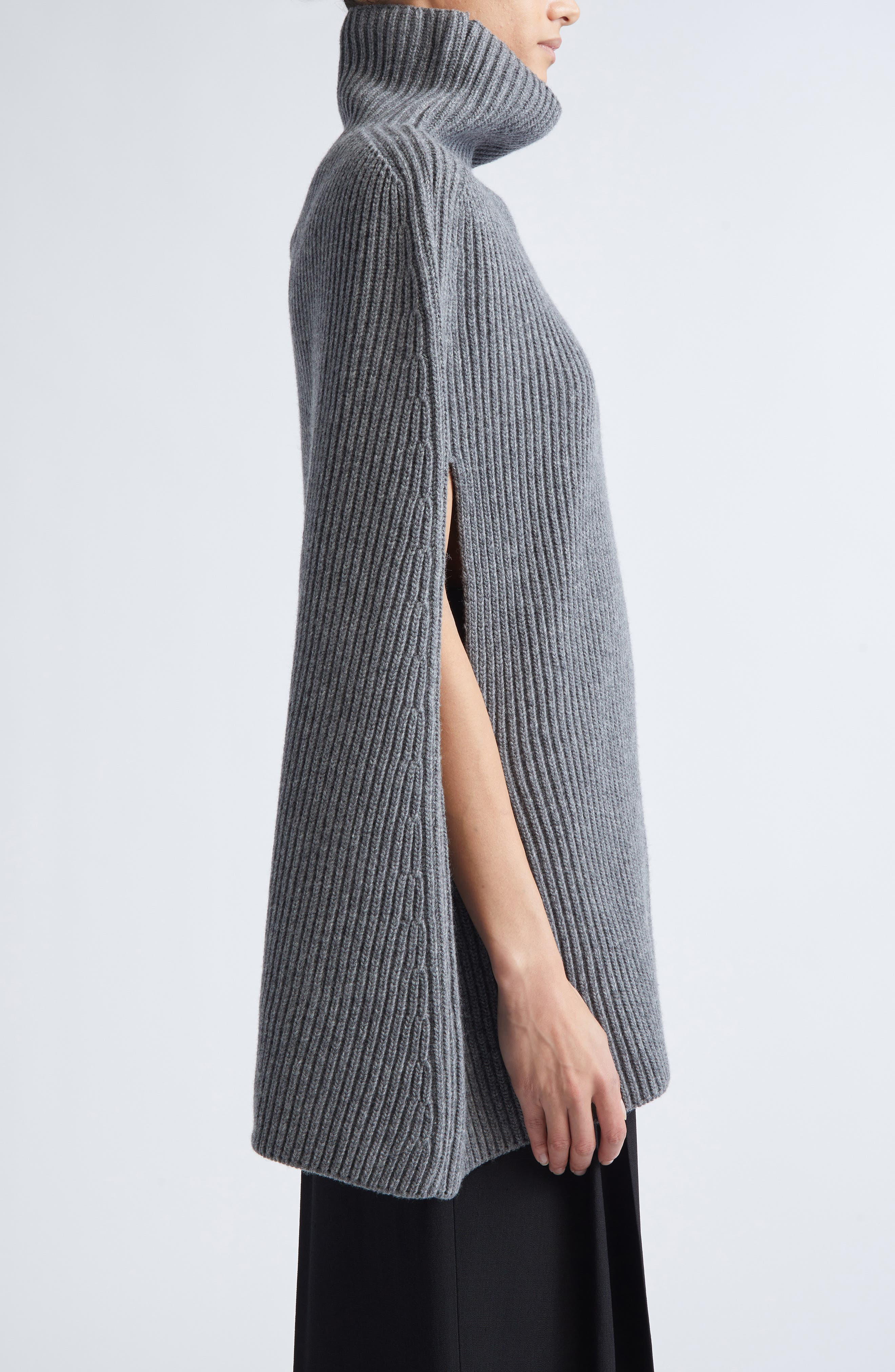 Jil Sander Funnel Neck Wool Rib Cape in Koala at Nordstrom - 4